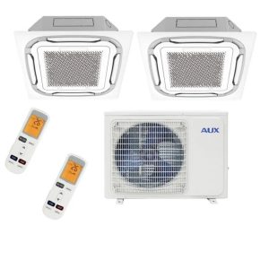 Aux Duo-Split  6.0kW Buitenunit met 2x 3.5kW Plafondcassette  A++ R32 – COOL&HEAT