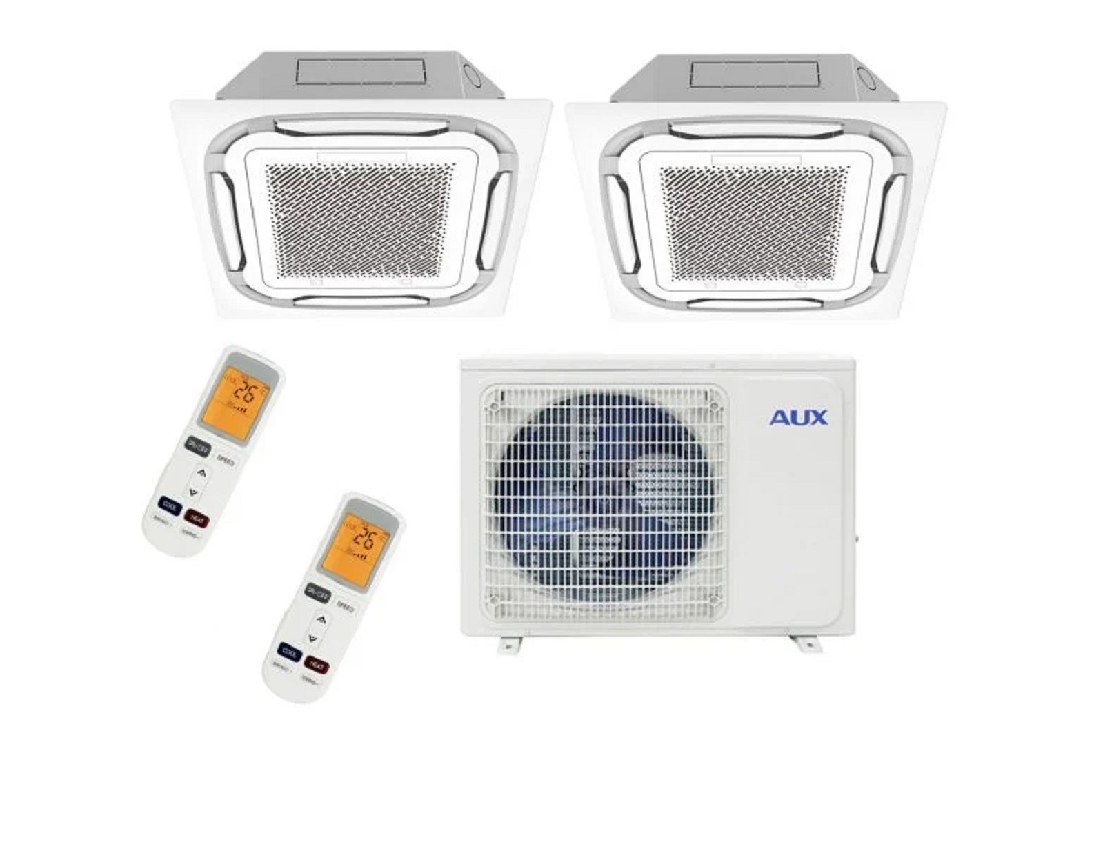 Aux Duo-Split 6.0kW Buitenunit met 2x 3.5kW Plafondcassette A++ R32 - COOL&HEAT