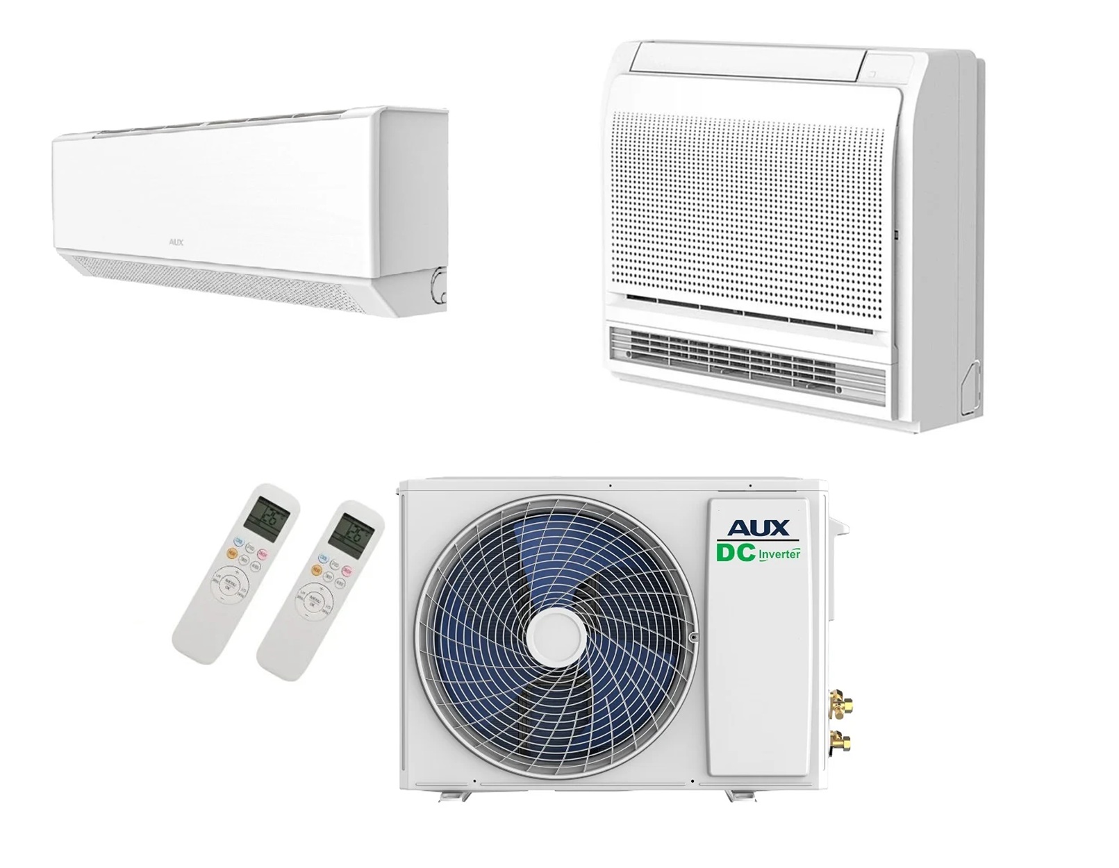 Aux Duo-Split 6.0kW Buitenunit met 1X Vloerconsole 3.5kW en 1x Wandmodel 3.5KW + Wifi